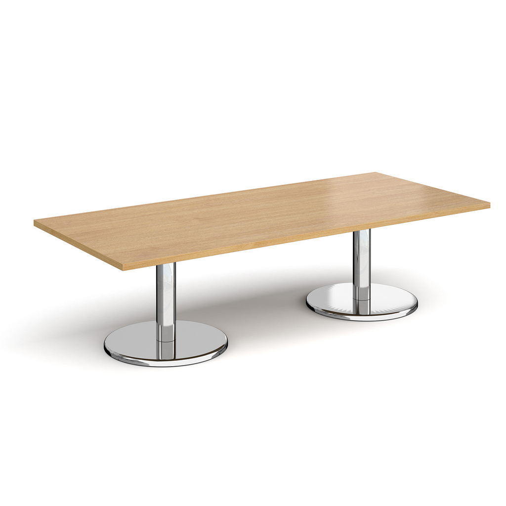 Picture of Pisa rectangular coffee table with round chrome bases 1800mm x 800mm - oak