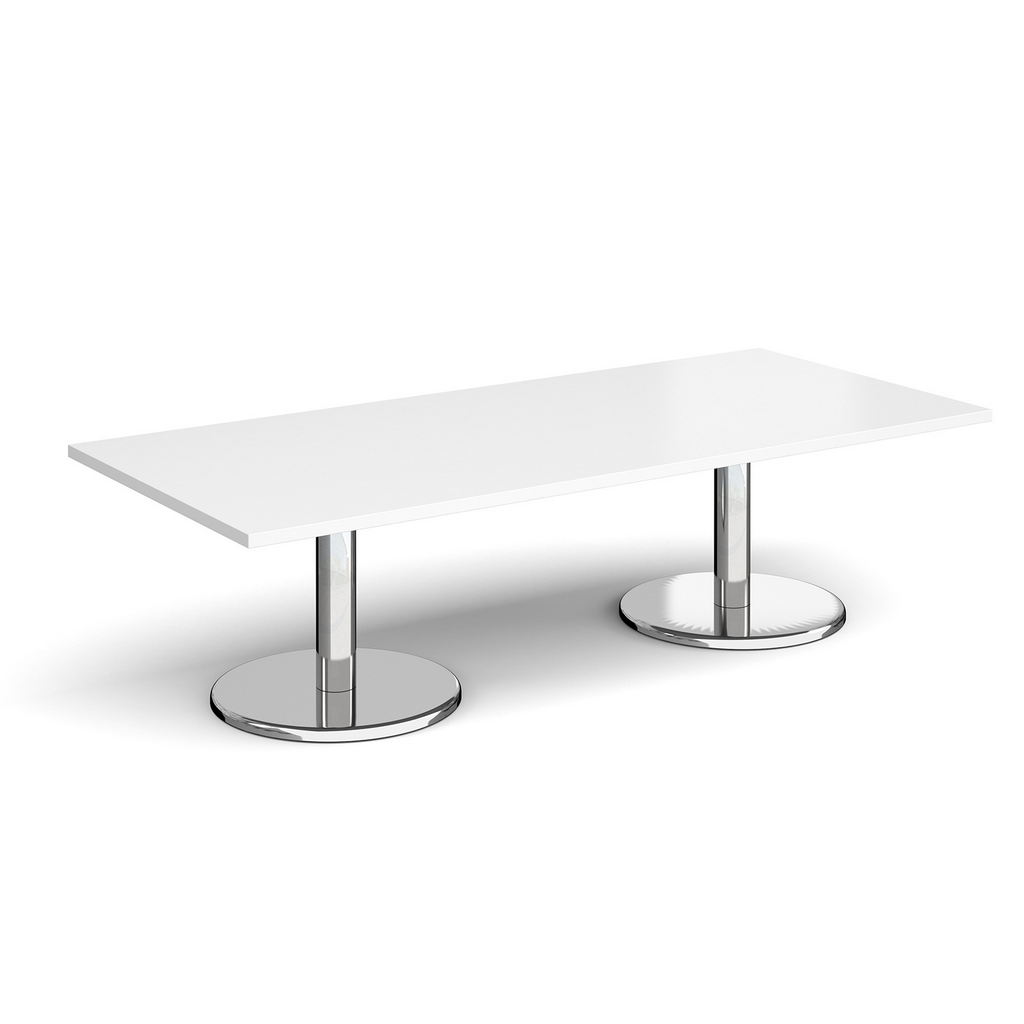 Picture of Pisa rectangular coffee table with round chrome bases 1800mm x 800mm - white