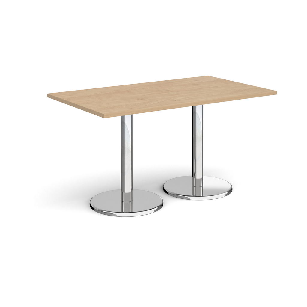 Picture of Pisa rectangular dining table with round chrome bases 1400mm x 800mm - kendal oak
