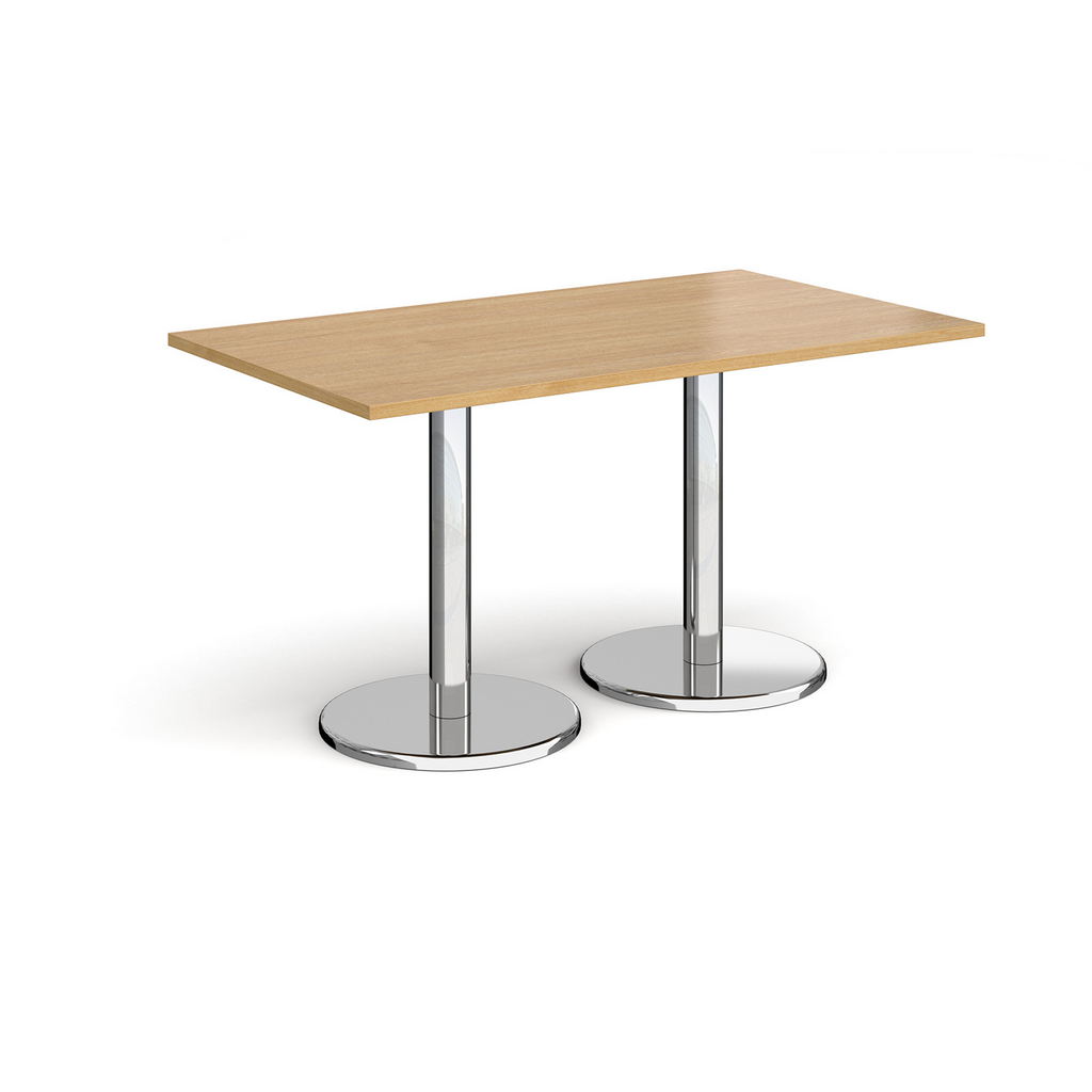 Picture of Pisa rectangular dining table with round chrome bases 1400mm x 800mm - oak