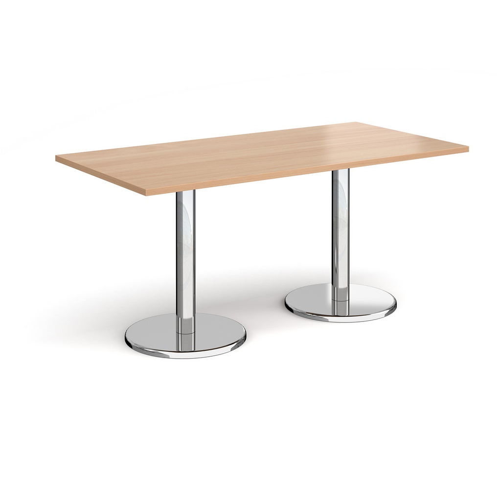 Picture of Pisa rectangular dining table with round chrome bases 1600mm x 800mm - beech