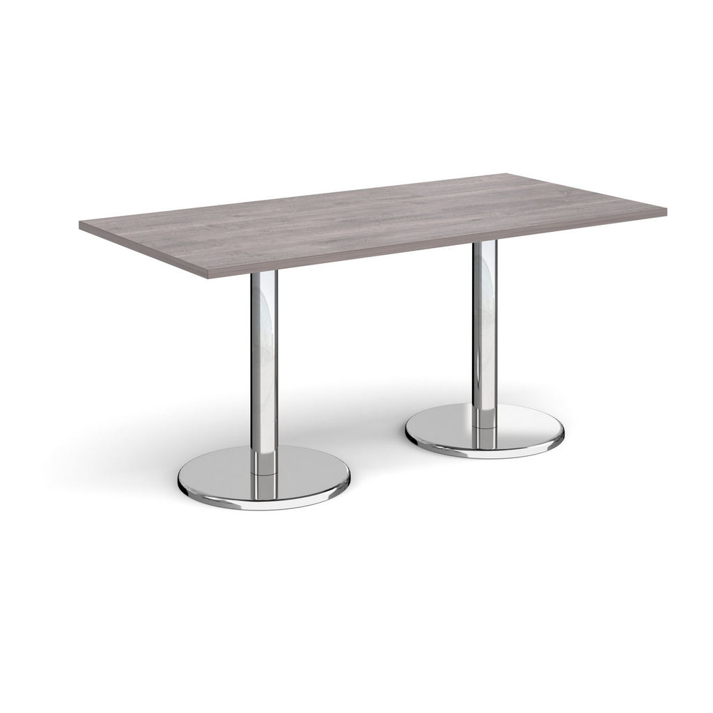 Picture of Pisa rectangular dining table with round chrome bases 1600mm x 800mm - grey oak