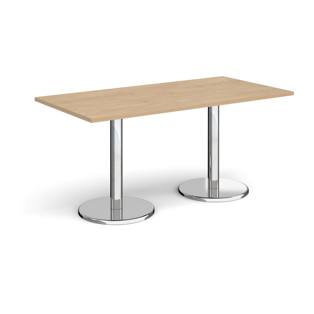 Picture of Pisa rectangular dining table with round chrome bases 1600mm x 800mm - kendal oak