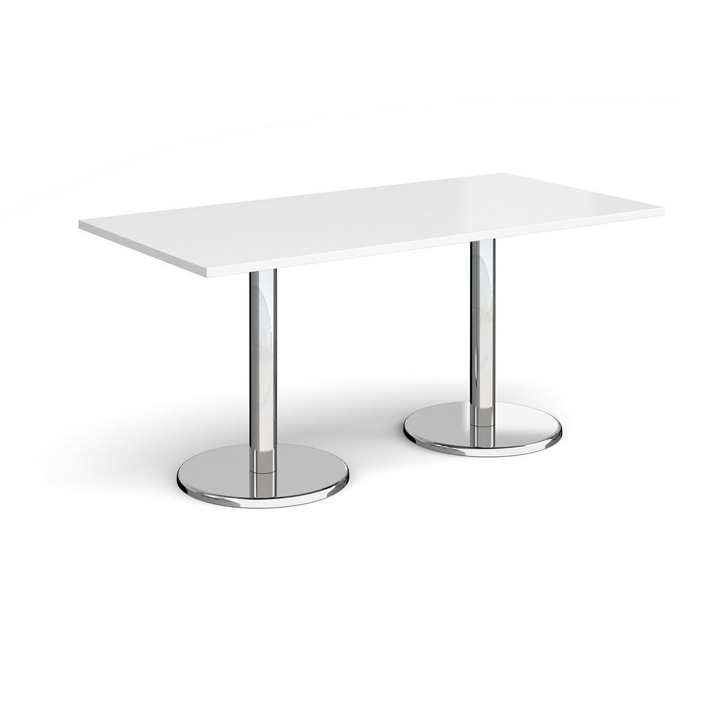 Picture of Pisa rectangular dining table with round chrome bases 1600mm x 800mm - white