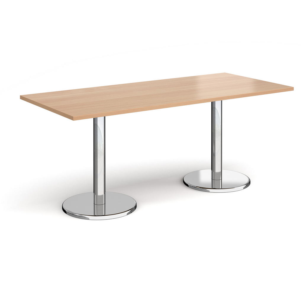 Picture of Pisa rectangular dining table with round chrome bases 1800mm x 800mm - beech