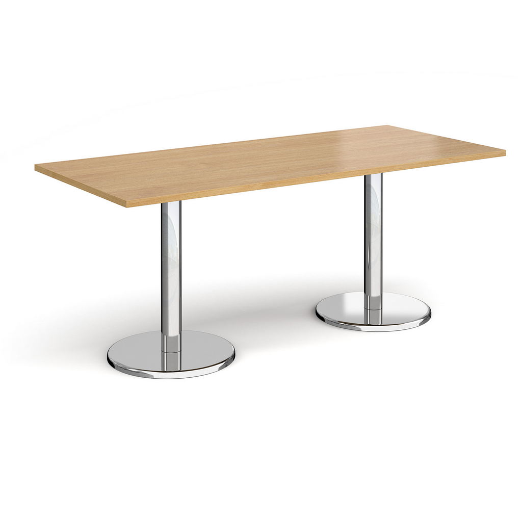 Picture of Pisa rectangular dining table with round chrome bases 1800mm x 800mm - oak