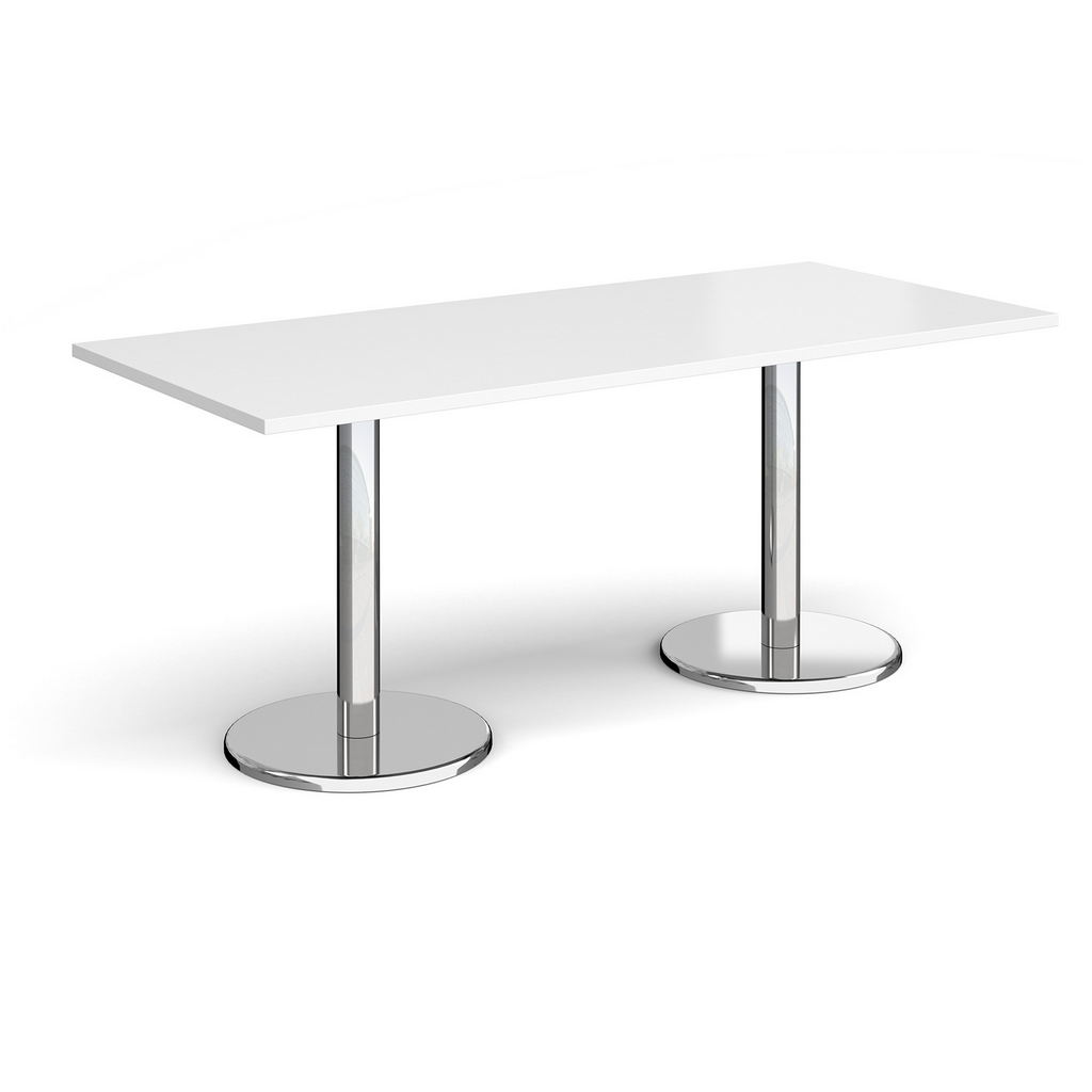 Picture of Pisa rectangular dining table with round chrome bases 1800mm x 800mm - white