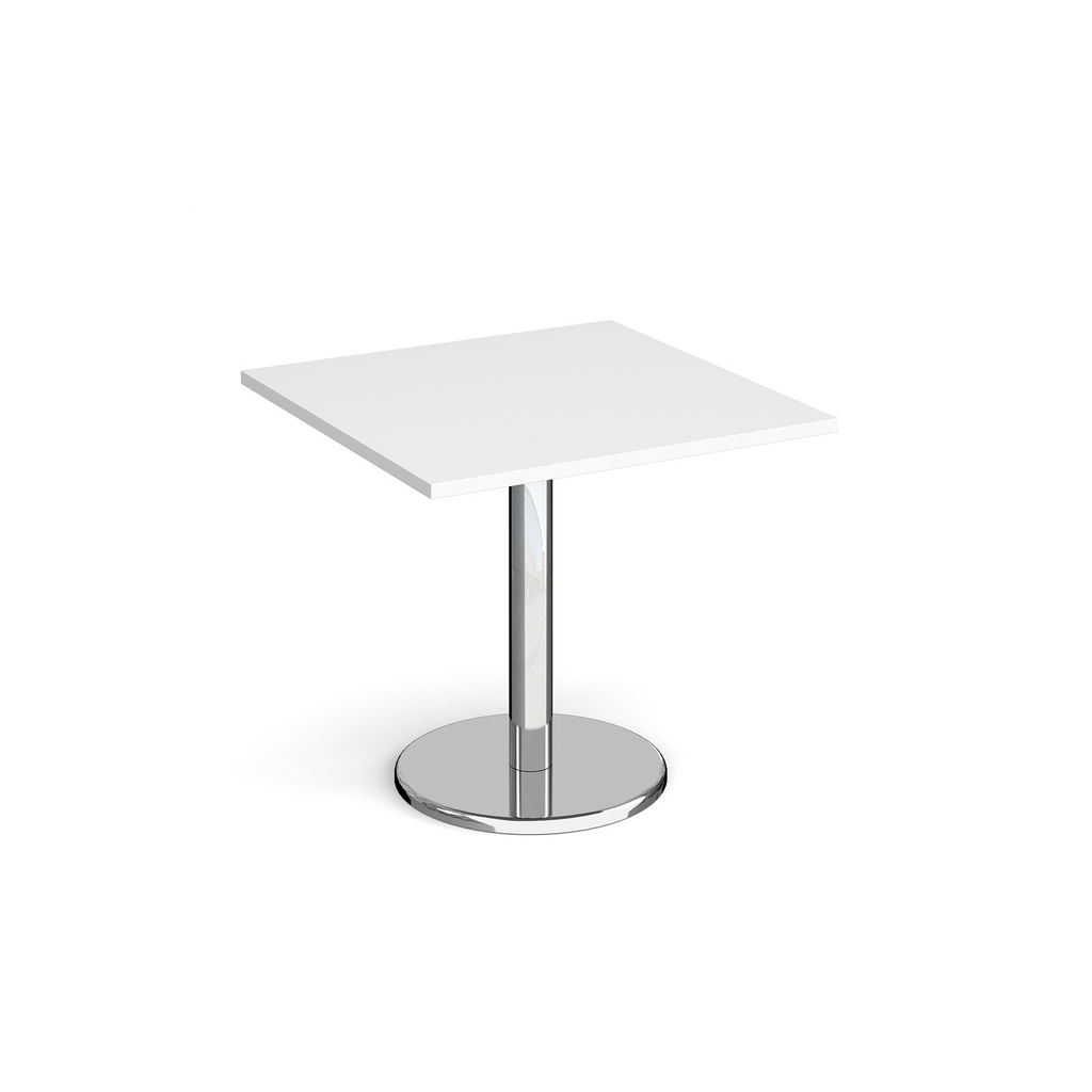 Picture of Pisa square dining table with round chrome base 800mm - white
