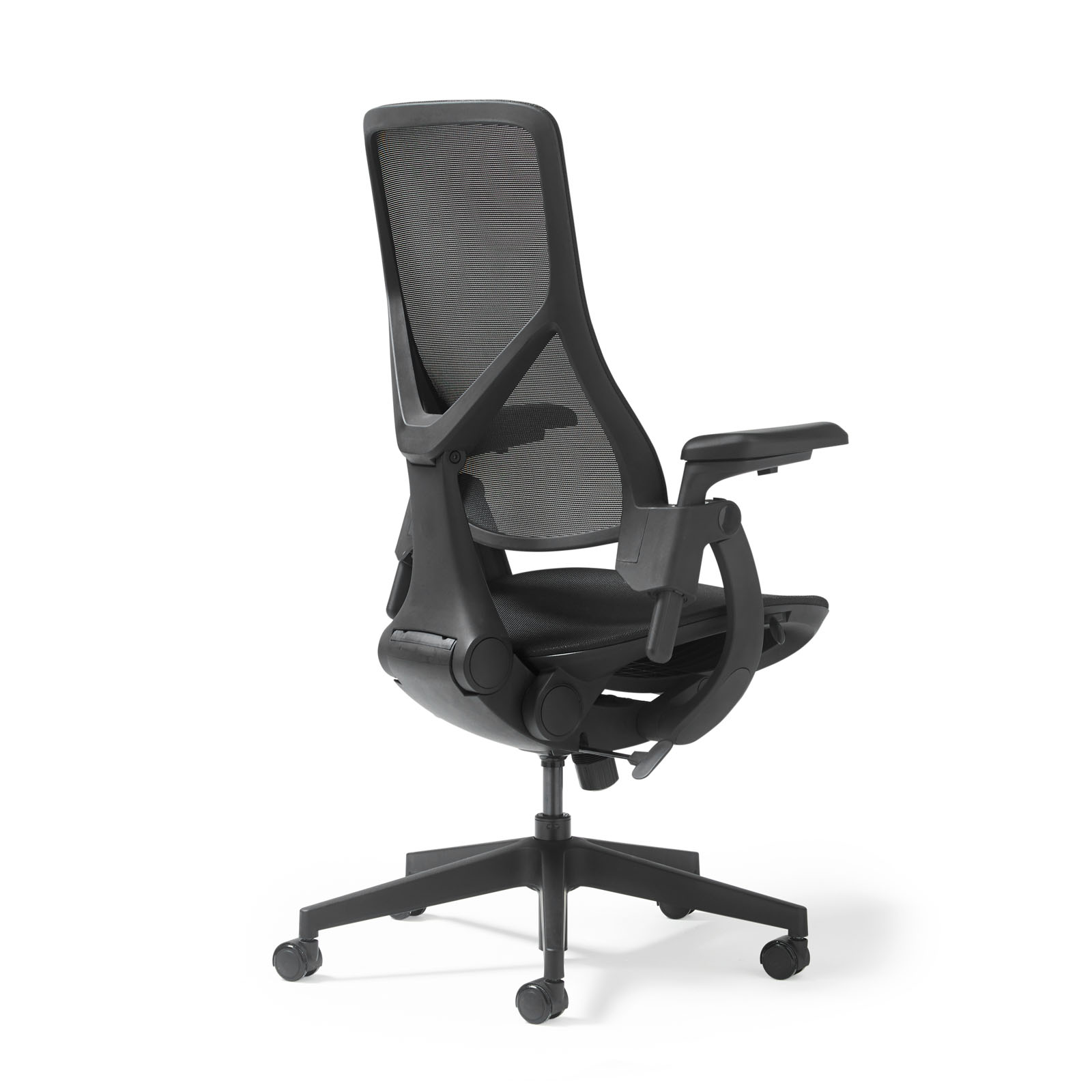 Picture of Pivot high back task chair with black mesh seat and back, adjustable arms