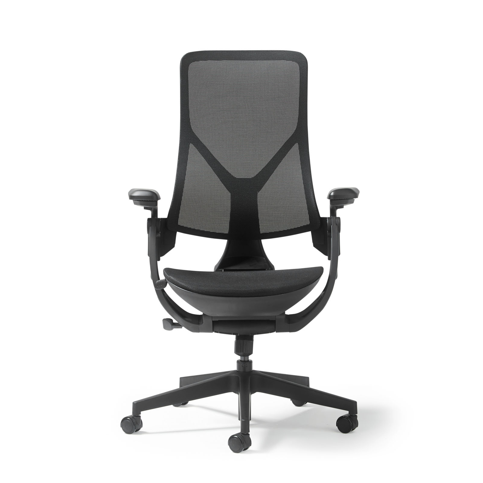 Picture of Pivot high back task chair with black mesh seat and back, adjustable arms
