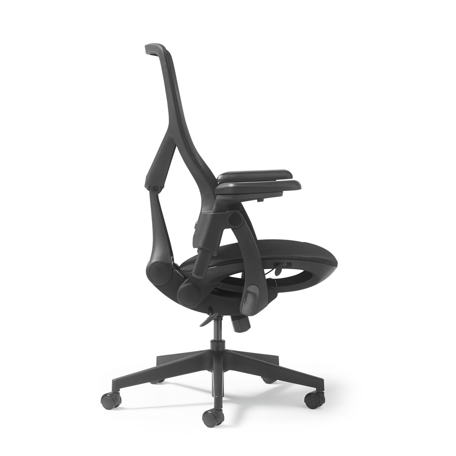 Picture of Pivot high back task chair with black mesh seat and back, adjustable arms
