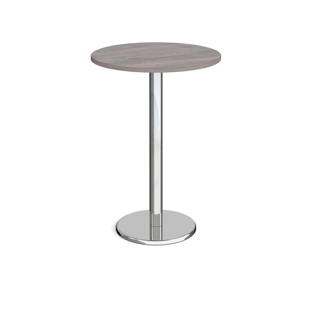 Picture of Pisa circular poseur table with round chrome base 800mm - grey oak
