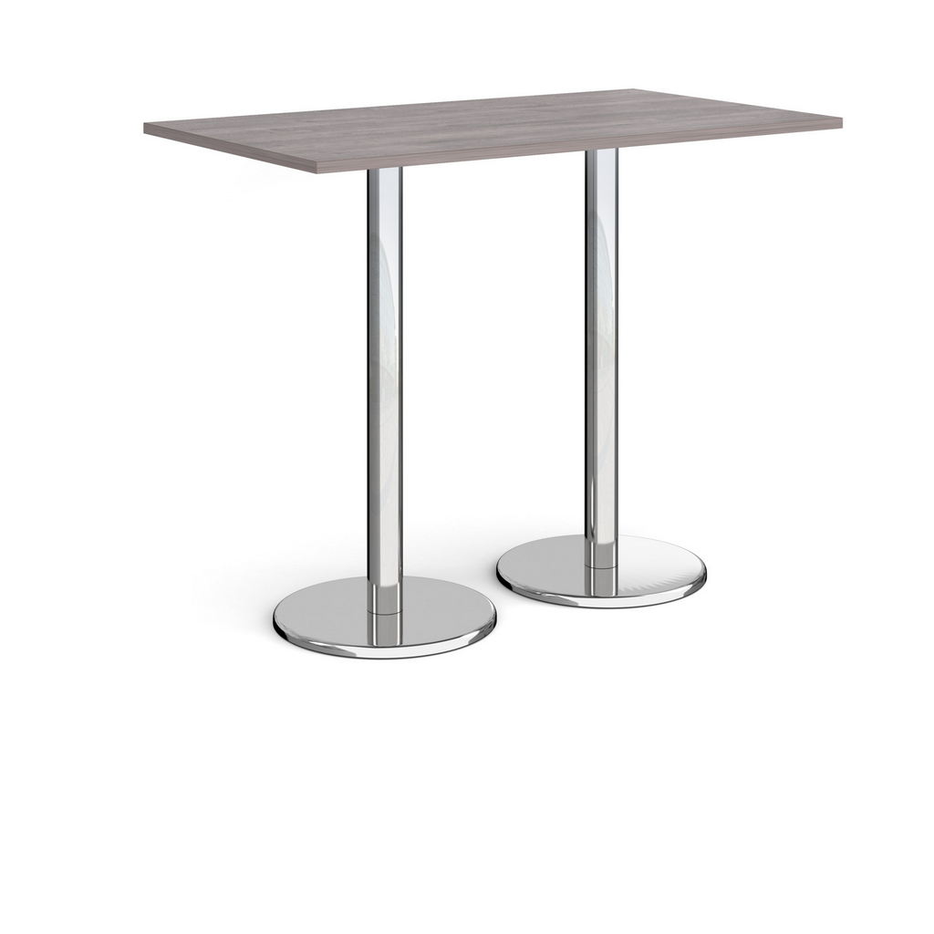 Picture of Pisa rectangular poseur table with round chrome bases 1400mm x 800mm - grey oak