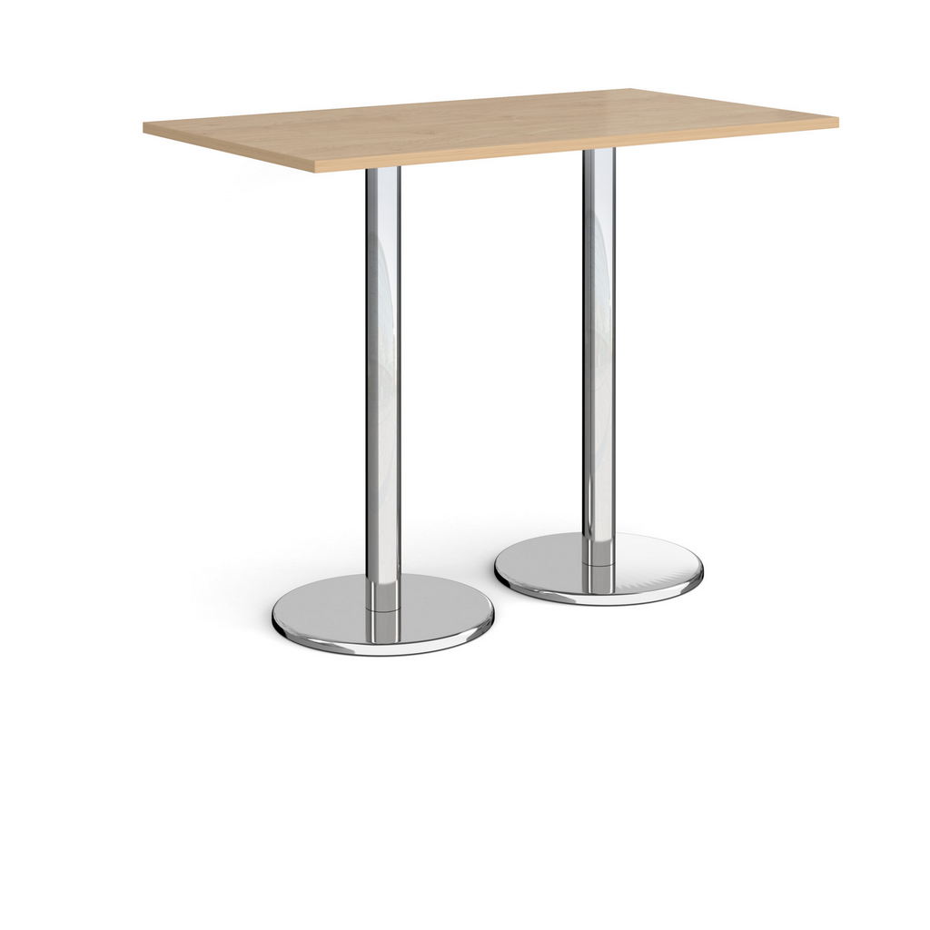 Picture of Pisa rectangular poseur table with round chrome bases 1400mm x 800mm - kendal oak