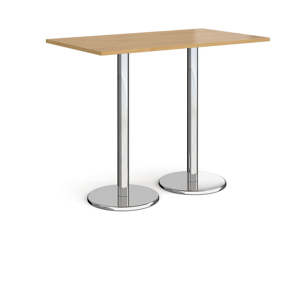 Picture of Pisa rectangular poseur table with round chrome bases 1400mm x 800mm - oak