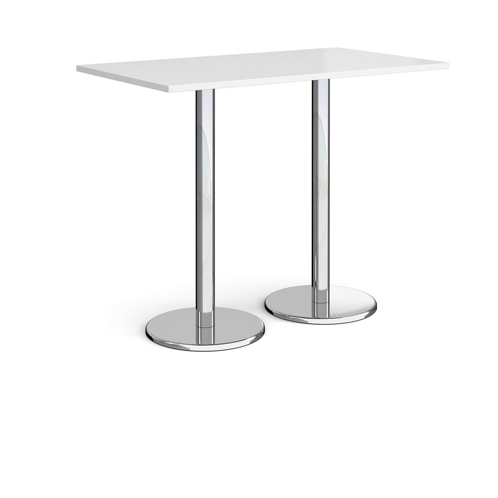 Picture of Pisa rectangular poseur table with round chrome bases 1400mm x 800mm - white