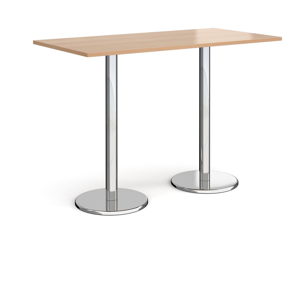 Picture of Pisa rectangular poseur table with round chrome bases 1600mm x 800mm - beech