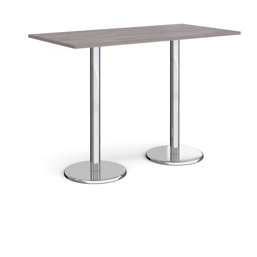 Picture of Pisa rectangular poseur table with round chrome bases 1600mm x 800mm - grey oak