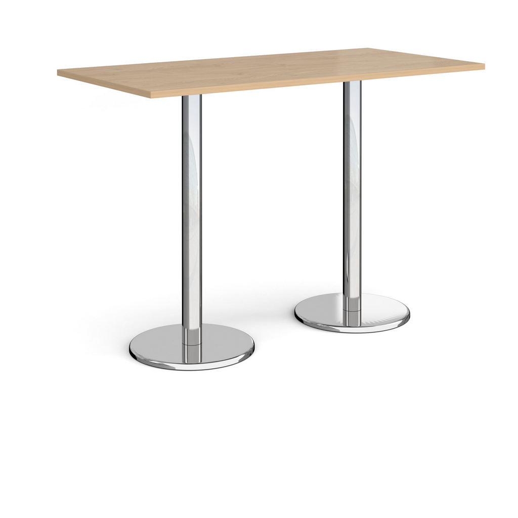 Picture of Pisa rectangular poseur table with round chrome bases 1600mm x 800mm - kendal oak