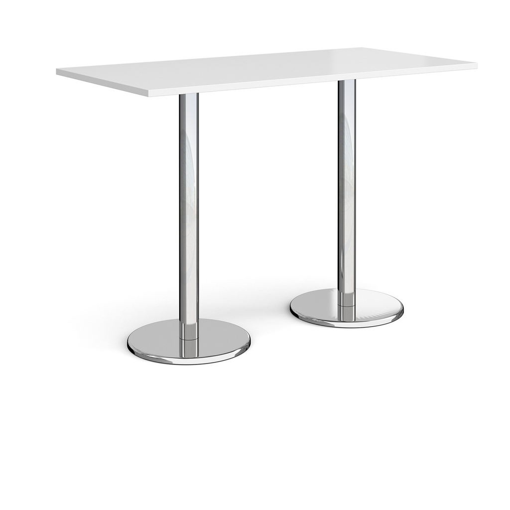Picture of Pisa rectangular poseur table with round chrome bases 1600mm x 800mm - white