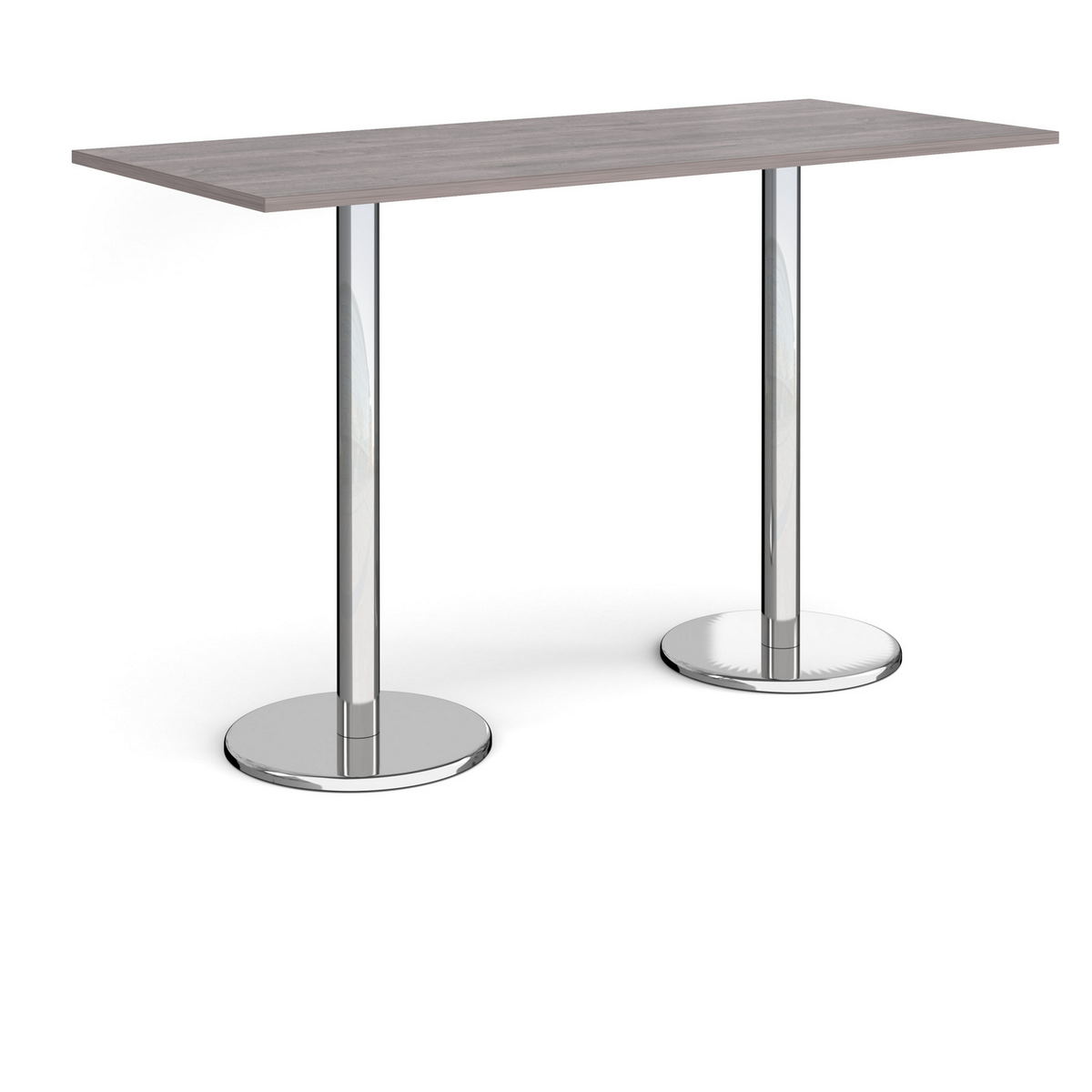 Picture of Pisa rectangular poseur table with round chrome bases 1800mm x 800mm - grey oak