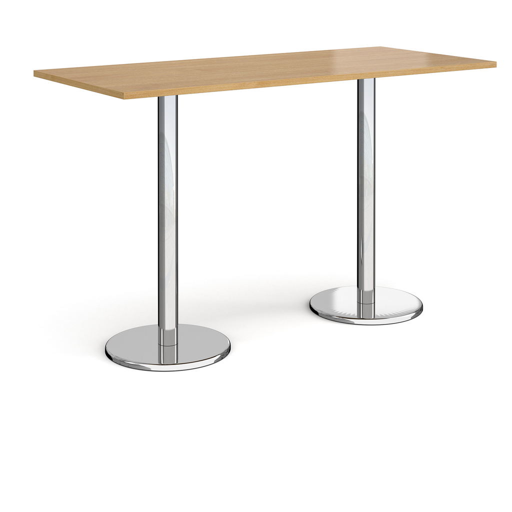 Picture of Pisa rectangular poseur table with round chrome bases 1800mm x 800mm - oak