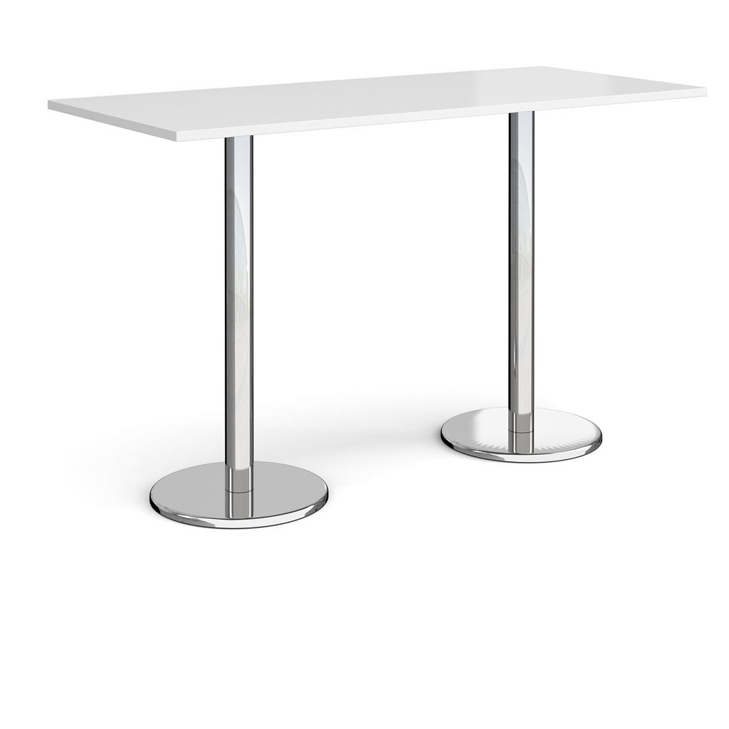 Picture of Pisa rectangular poseur table with round chrome bases 1800mm x 800mm - white