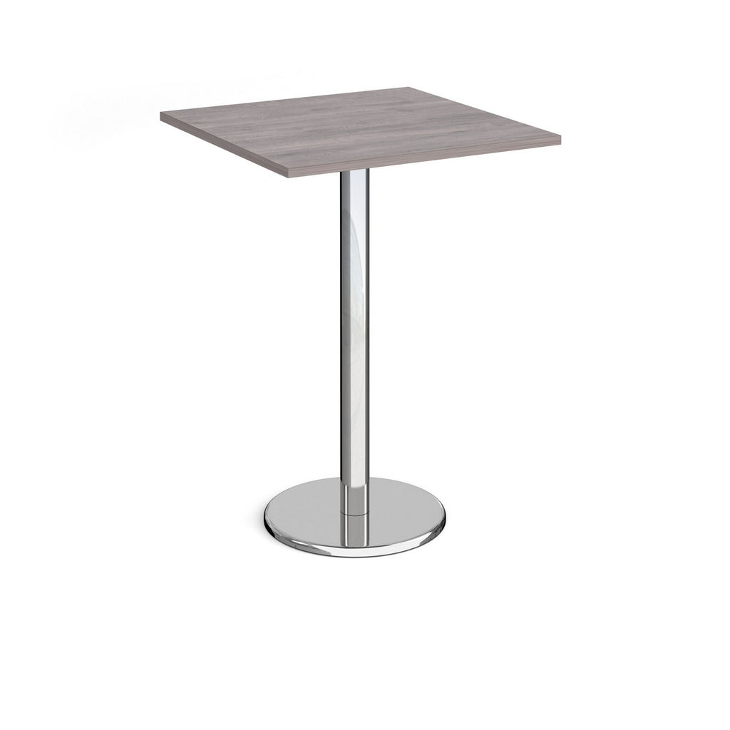 Picture of Pisa square poseur table with round chrome base 800mm - grey oak
