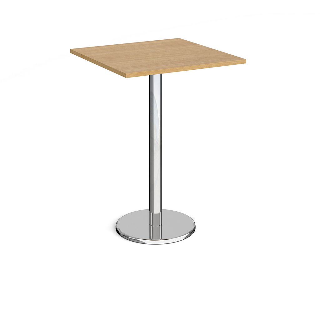 Picture of Pisa square poseur table with round chrome base 800mm - oak