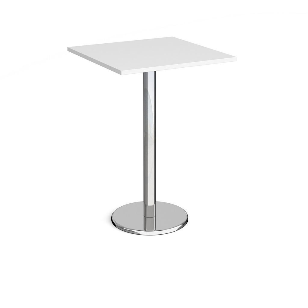 Picture of Pisa square poseur table with round chrome base 800mm - white