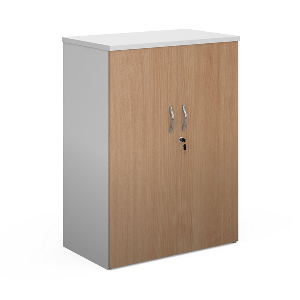 Picture of Duo double door cupboard 1090mm high with 2 shelves - white with beech doors