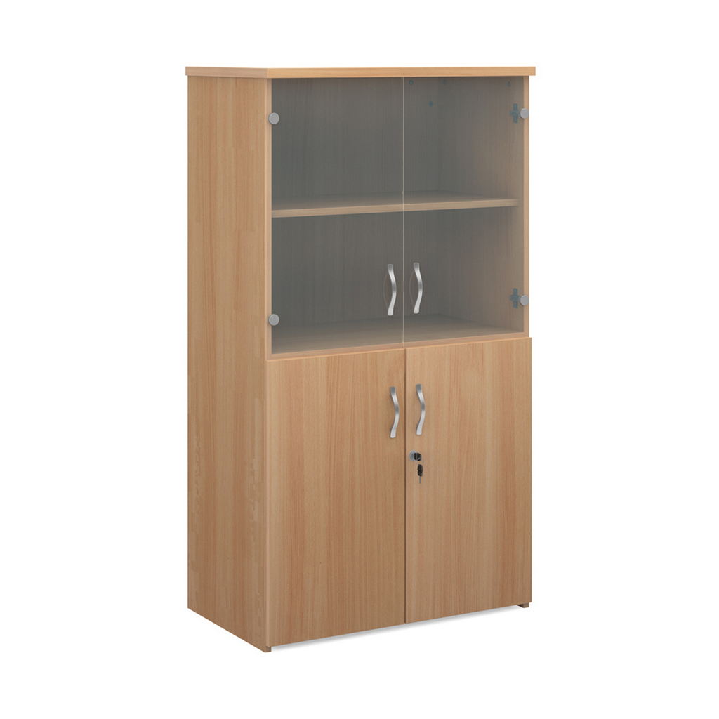 Picture of Universal combination unit with glass upper doors 1440mm high with 3 shelves - beech