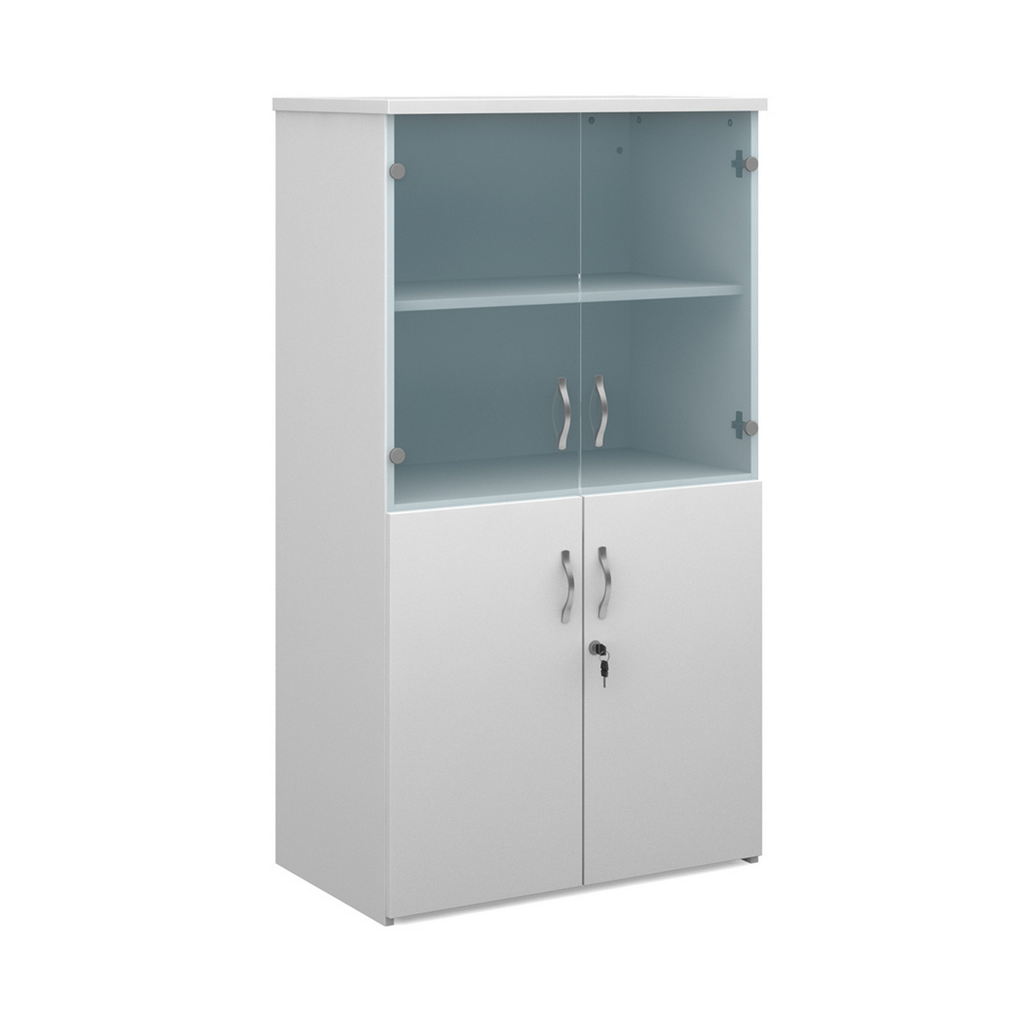 Picture of Duo combination unit with glass upper doors 1440mm high with 3 shelves - white