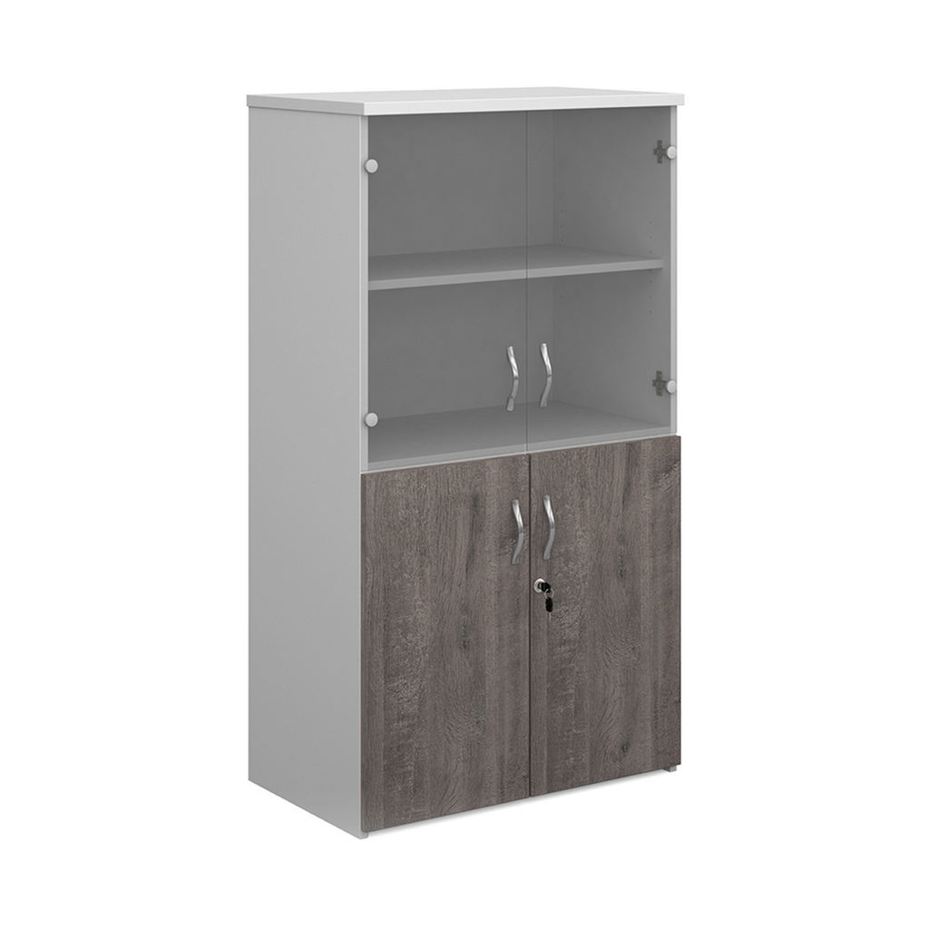 Picture of Duo combination unit with glass upper doors 1440mm high with 3 shelves - white with grey oak lower doors