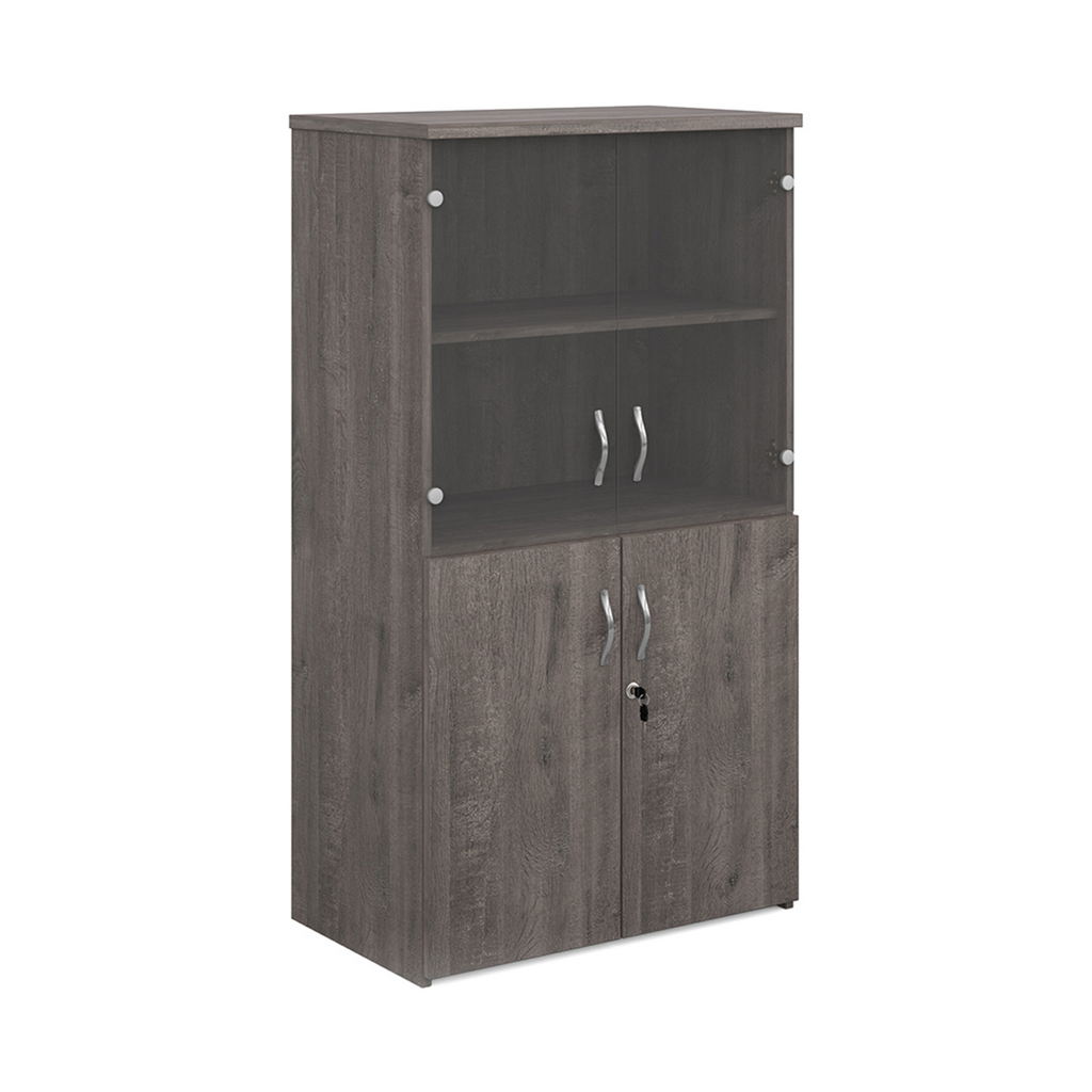 Picture of Universal combination unit with glass upper doors 1440mm high with 3 shelves - grey oak