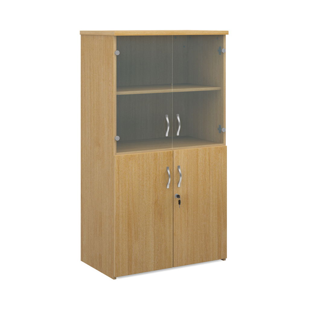 Picture of Universal combination unit with glass upper doors 1440mm high with 3 shelves - oak
