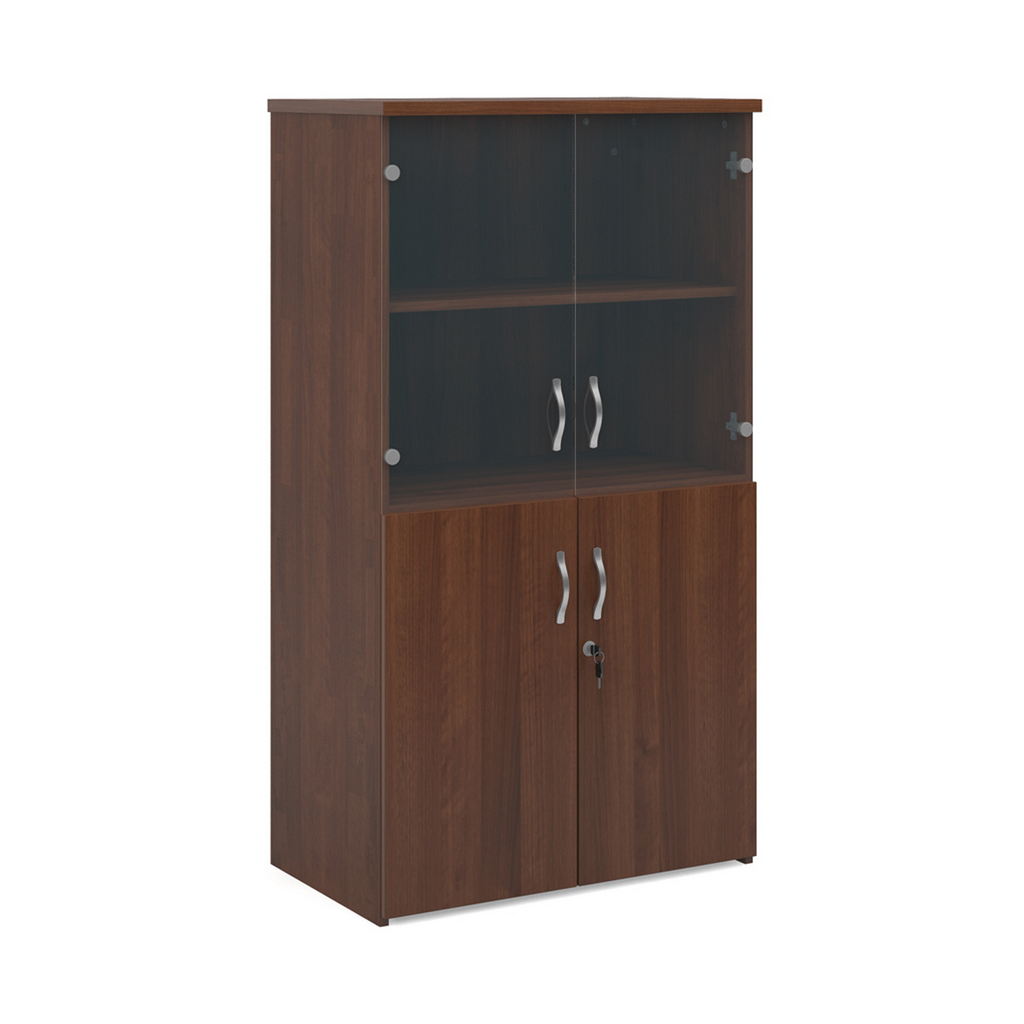 Picture of Universal combination unit with glass upper doors 1440mm high with 3 shelves - walnut