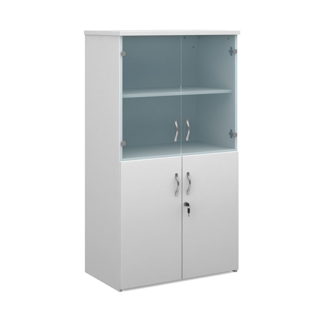 Picture of Universal combination unit with glass upper doors 1440mm high with 3 shelves - white