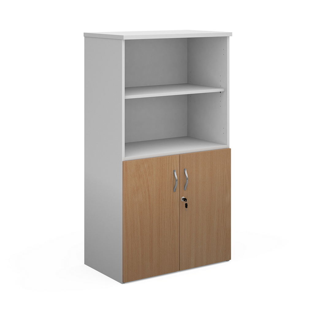 Picture of Duo combination unit with open top 1440mm high with 3 shelves - white with beech lower doors