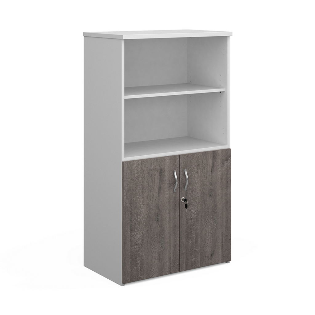 Picture of Duo combination unit with open top 1440mm high with 3 shelves - white with grey oak lower doors