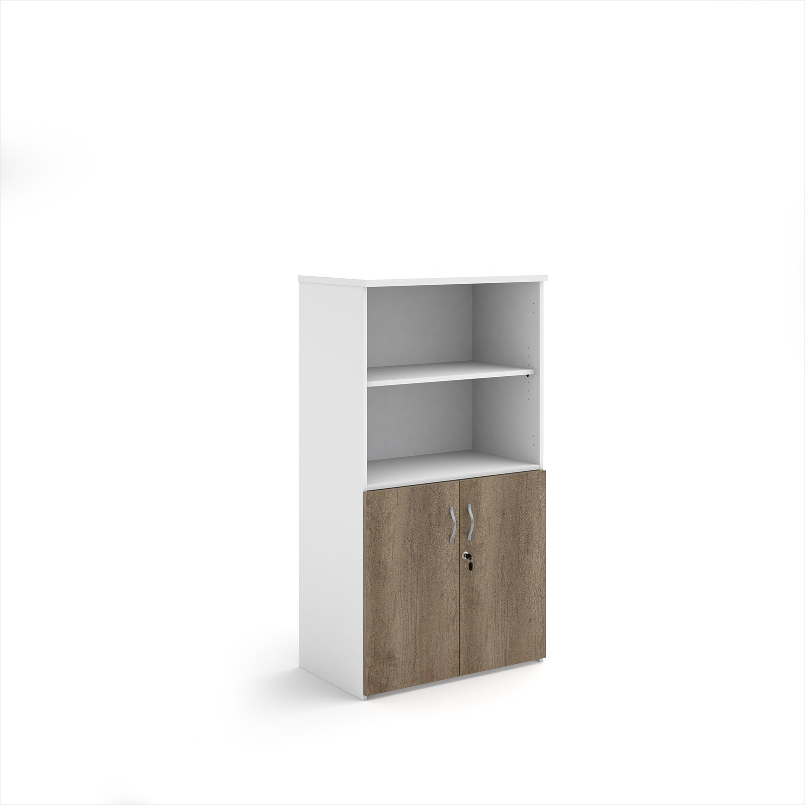 Picture of Duo combination unit with open top 1440mm high with 3 shelves - white with Nebraska oak lower doors
