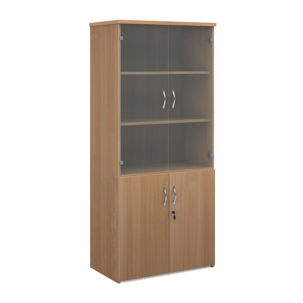 Picture of Universal combination unit with glass upper doors 1790mm high with 4 shelves - beech