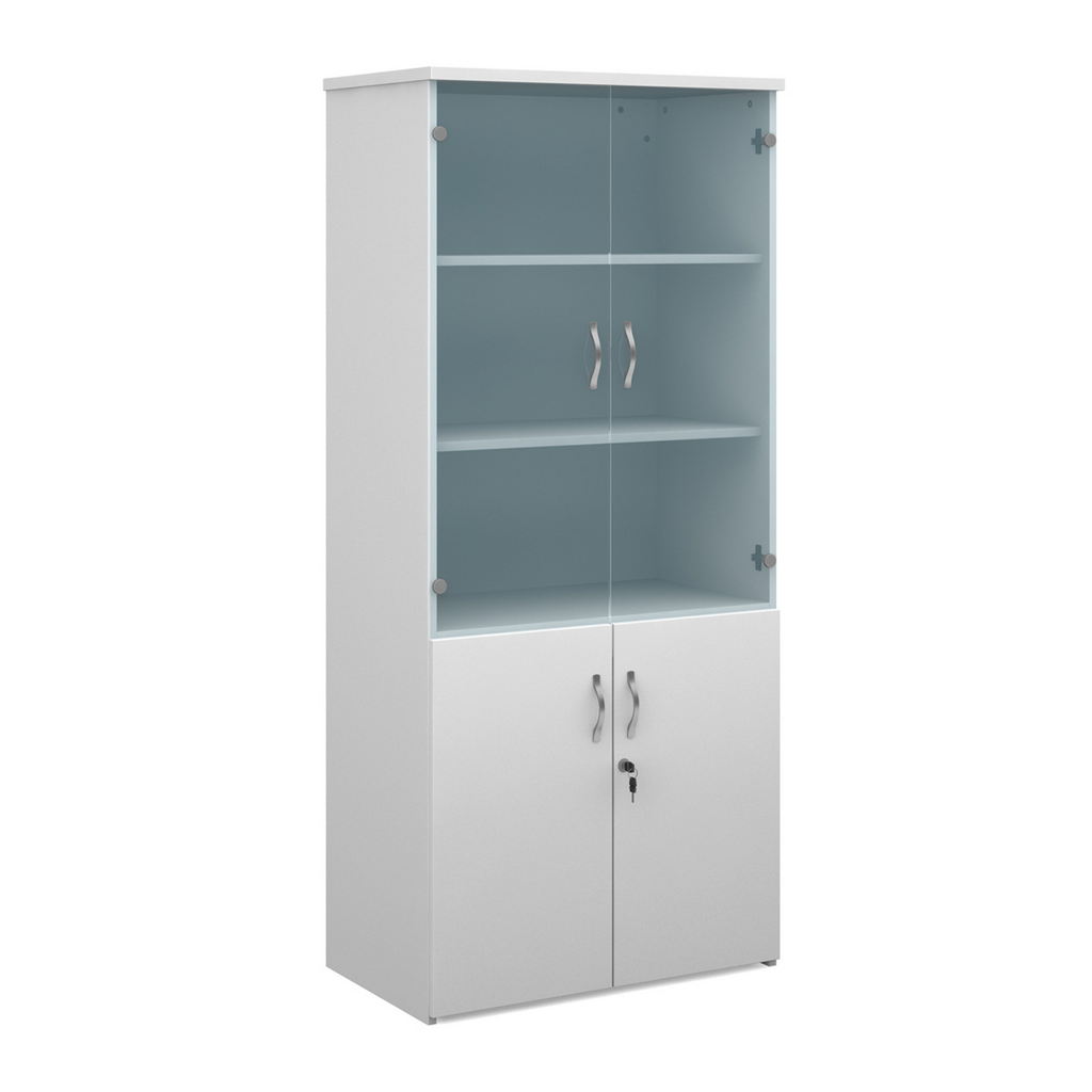 Picture of Duo combination unit with glass upper doors 1790mm high with 4 shelves - white