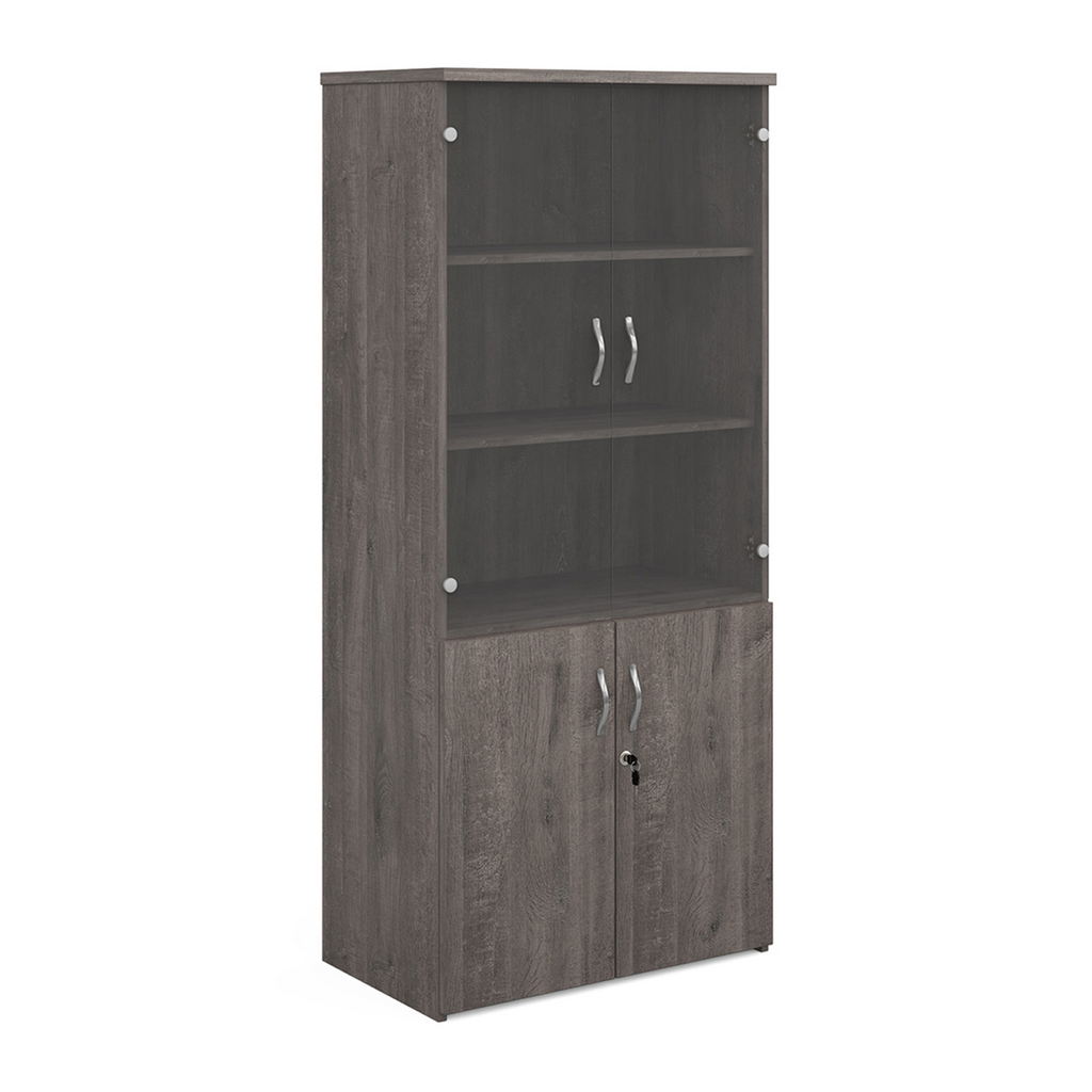 Picture of Universal combination unit with glass upper doors 1790mm high with 4 shelves - grey oak