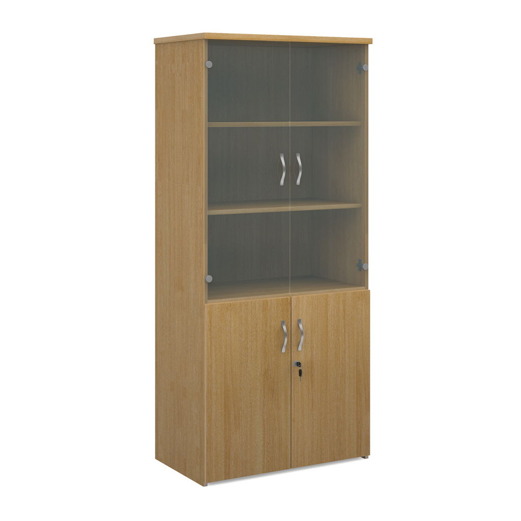 Picture of Universal combination unit with glass upper doors 1790mm high with 4 shelves - oak