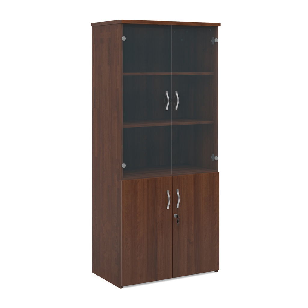 Picture of Universal combination unit with glass upper doors 1790mm high with 4 shelves - walnut