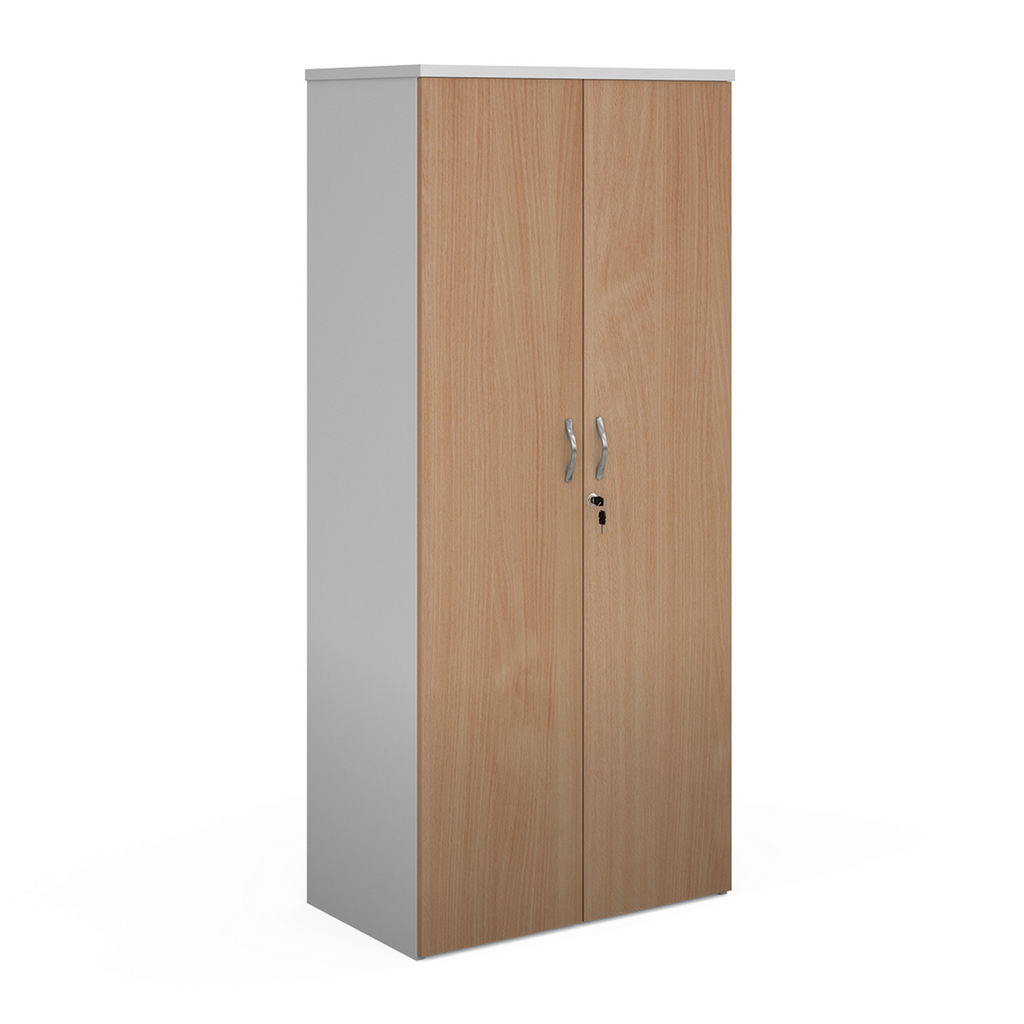 Picture of Duo double door cupboard 1790mm high with 4 shelves - white with beech doors