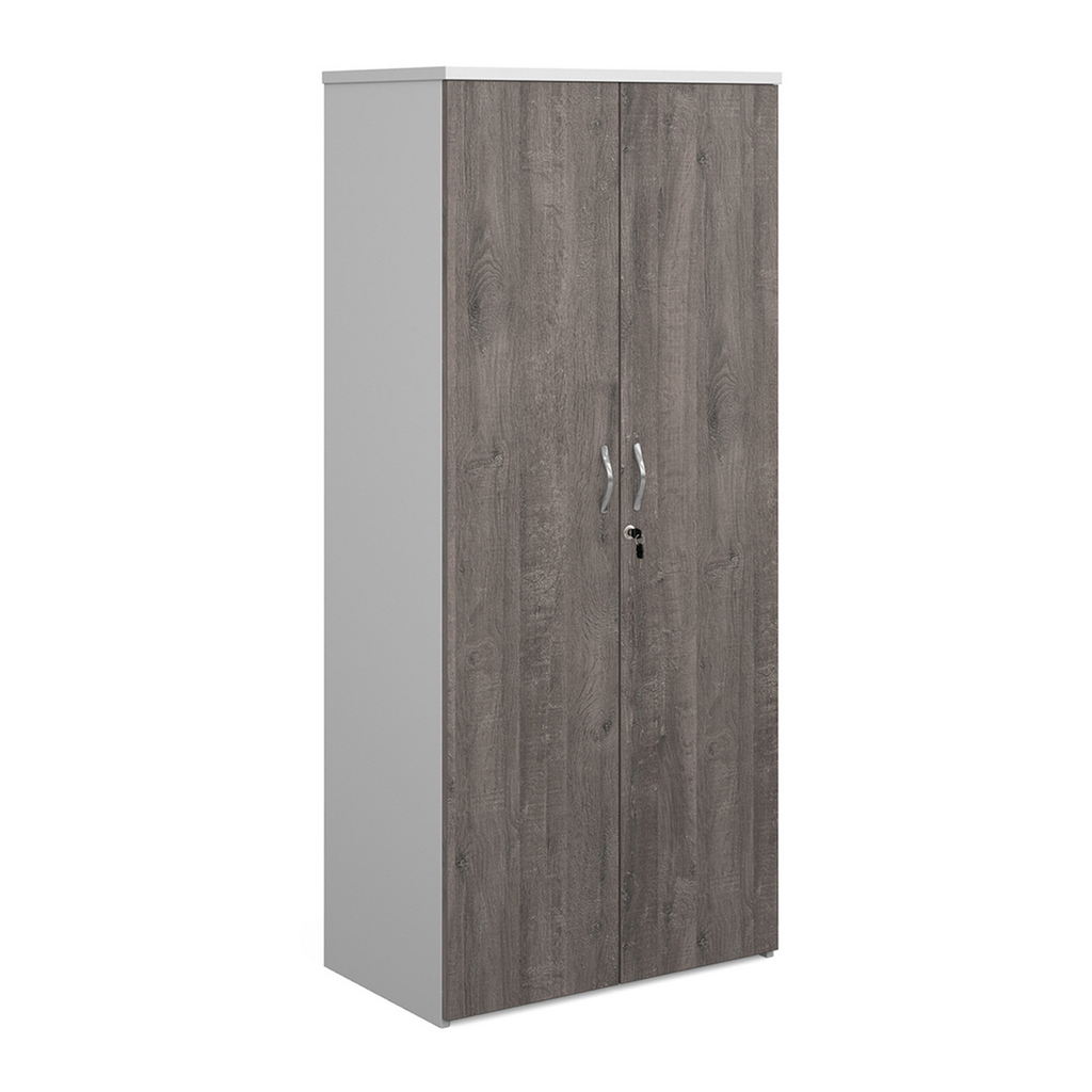 Picture of Duo double door cupboard 1790mm high with 4 shelves - white with grey oak doors