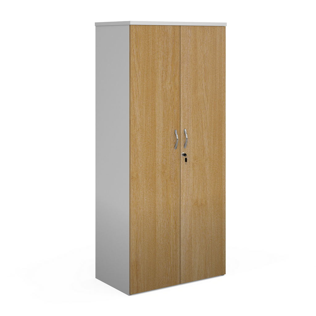 Picture of Duo double door cupboard 1790mm high with 4 shelves - white with oak doors