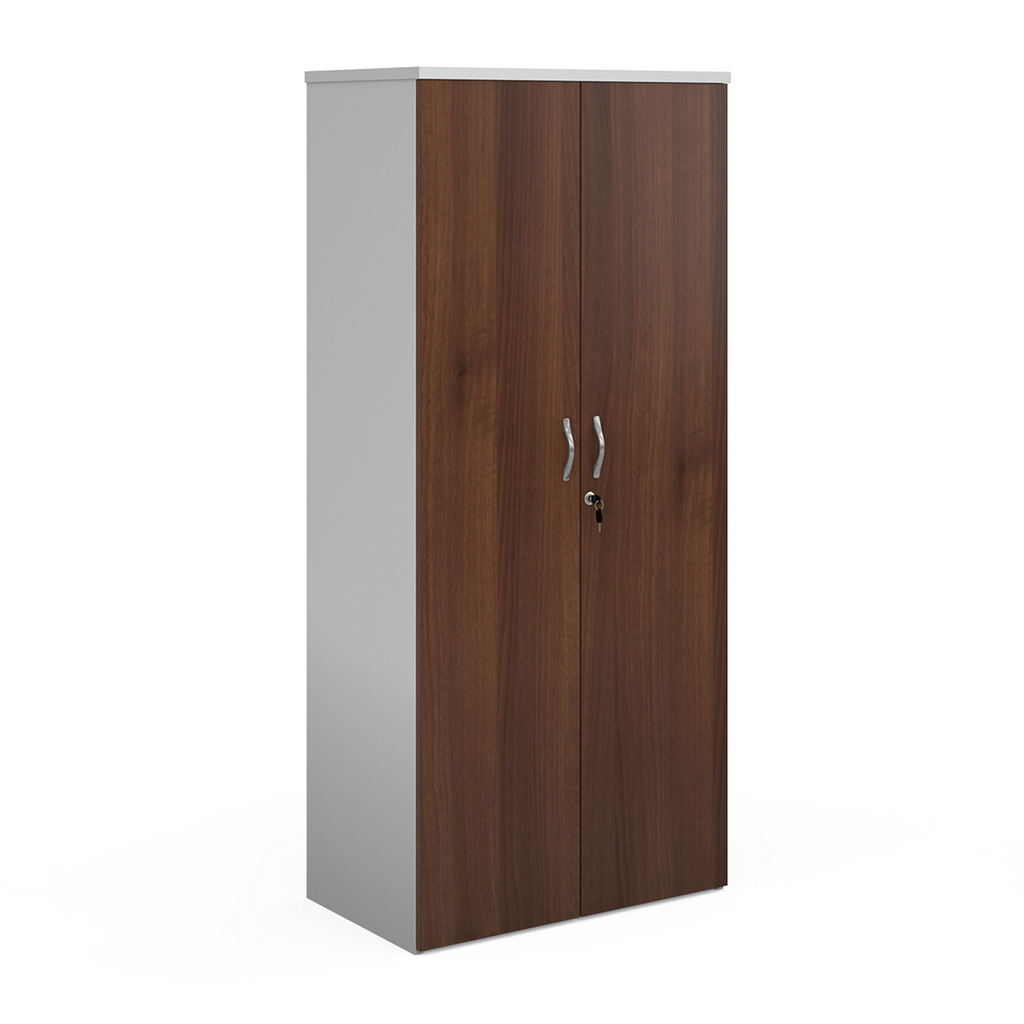 Picture of Duo double door cupboard 1790mm high with 4 shelves - white with walnut doors